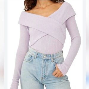 Free People Marley Off the shoulder Lavender Long Sleeve Top Blouse